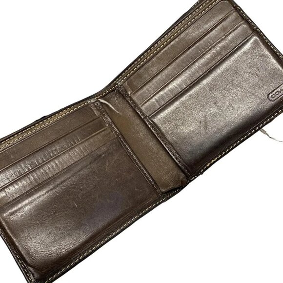 Auth COACH Signature - Brown Beige Black PVC Leather Bifold Wallet - Picture 9 of 13